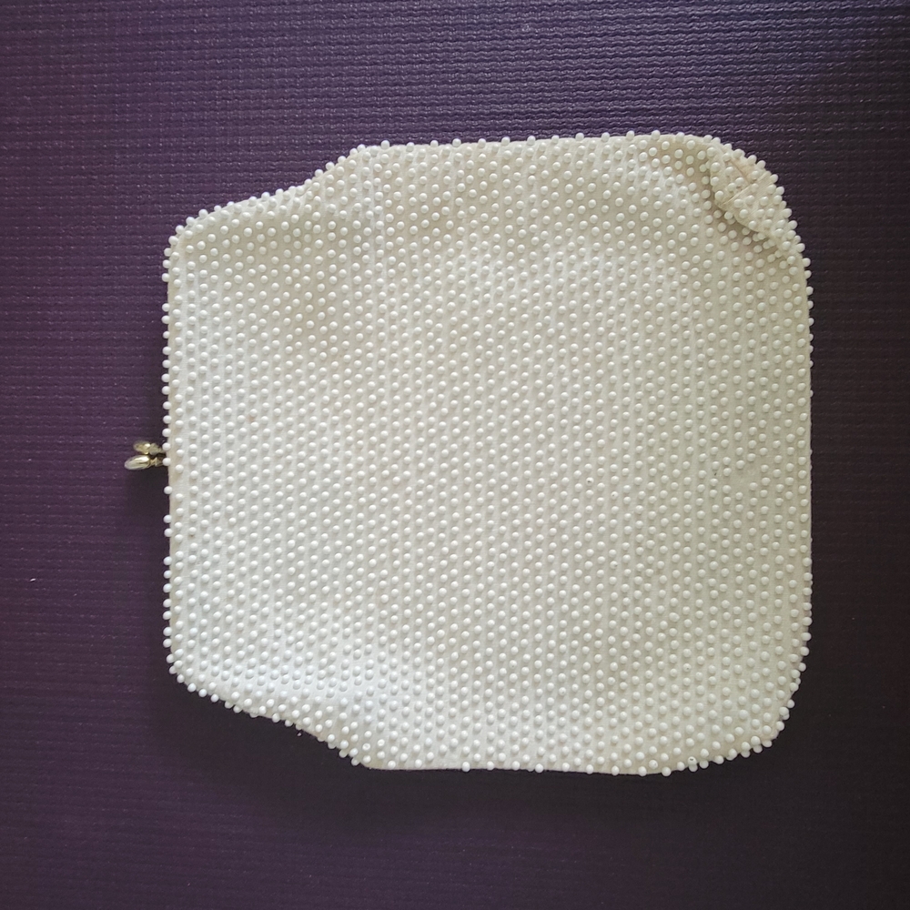 Cream Textured Clutch with Rounded Corners